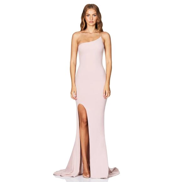Nookie Jasmine One Shoulder Gala Gown Maxi Dress Jersey Side Slit Formalwear M - Picture 2 of 11